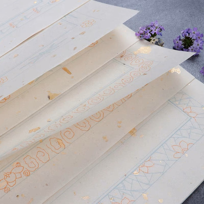 Chinese Antique Style Half-Raw Xuan Paper for Calligraphy Practice 明清鹿胶仿古洒金宣纸八行信笺竖线半生熟30张