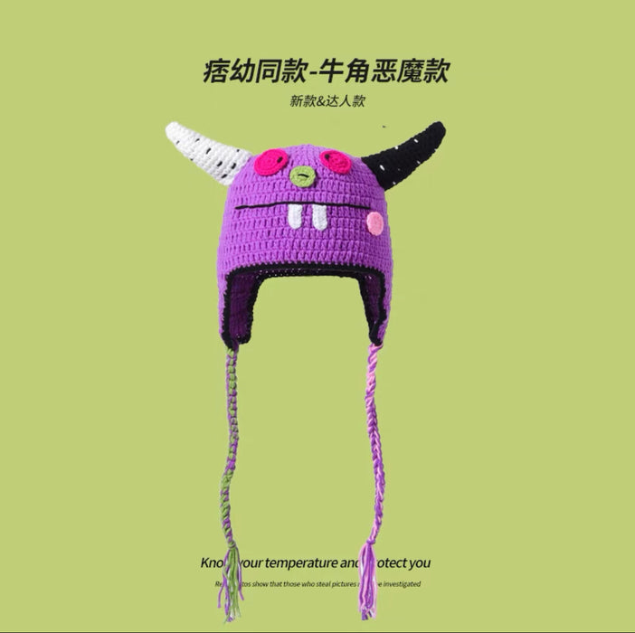 痞幼同款帽子女秋冬搞怪沙雕史莱克毛线帽子绿色卡通针织帽头套男