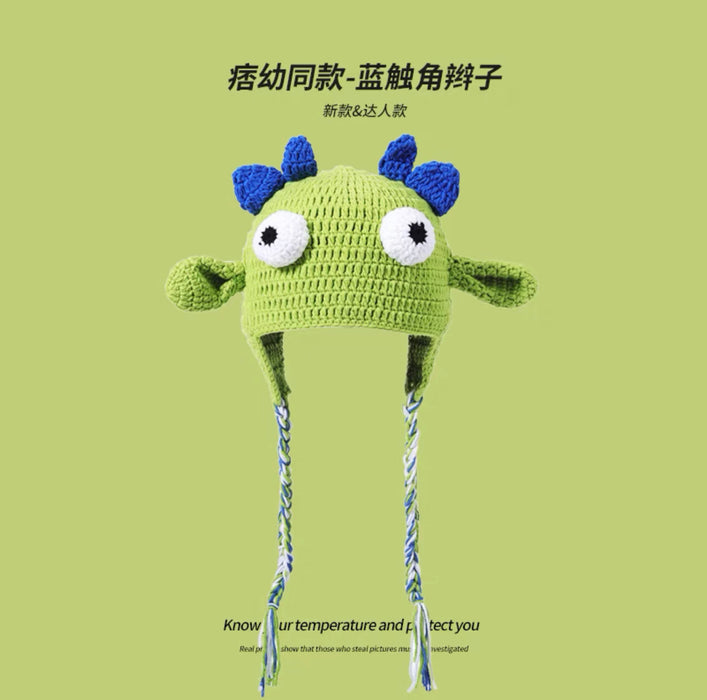 痞幼同款帽子女秋冬搞怪沙雕史莱克毛线帽子绿色卡通针织帽头套男