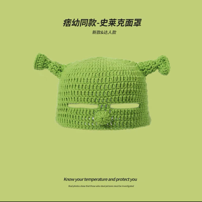 痞幼同款帽子女秋冬搞怪沙雕史莱克毛线帽子绿色卡通针织帽头套男