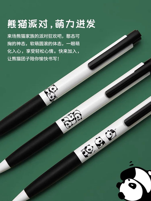 KACO K7熊猫派对速干黑色中性笔按动式3支装 0.5mm笔芯