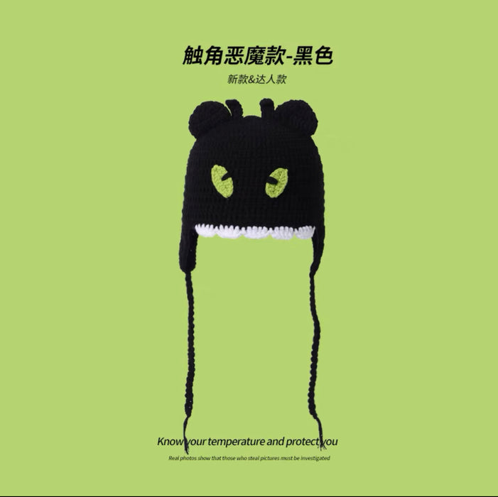 痞幼同款帽子女秋冬搞怪沙雕史莱克毛线帽子绿色卡通针织帽头套男