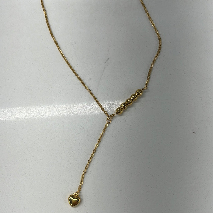 切割金珠爱心吊坠金色项链