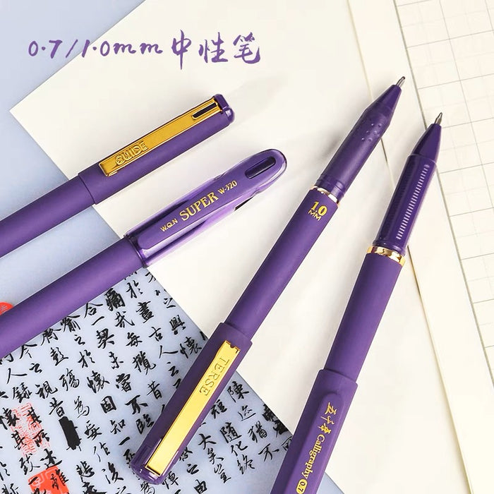 WQN Gel Ink Pen - Purple, 0.7mm/1.0mm, Black Ink 五千年0.7mm中性笔千黛紫W428W386W379W320