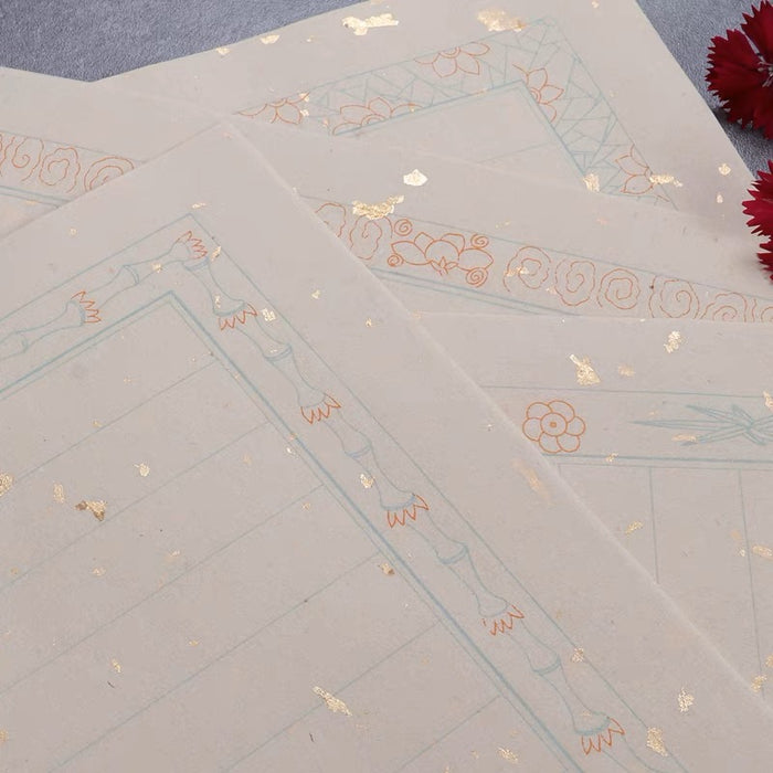 Chinese Antique Style Half-Raw Xuan Paper for Calligraphy Practice 明清鹿胶仿古洒金宣纸八行信笺竖线半生熟30张