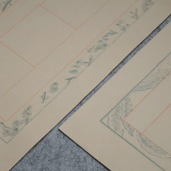 Mulberry Bark & Gold Flakes Xuan Paper(Half-Sized, Laid Texture)楮皮珍金罗纹半生熟宣纸七言云纹