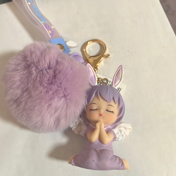 搪胶安妮宝贝毛球钥匙扣紫色