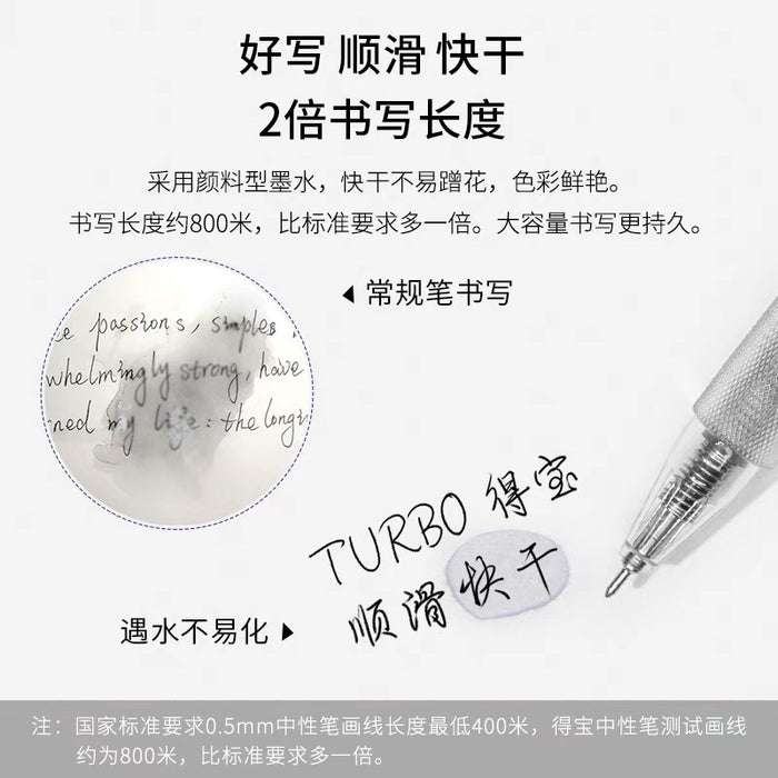 KACO TURBO Gel Ink Pen 3pcs Set - 0.5mm Black Ink 得宝中性笔印花3支装按动式0.5mm黑芯大容量800米超长