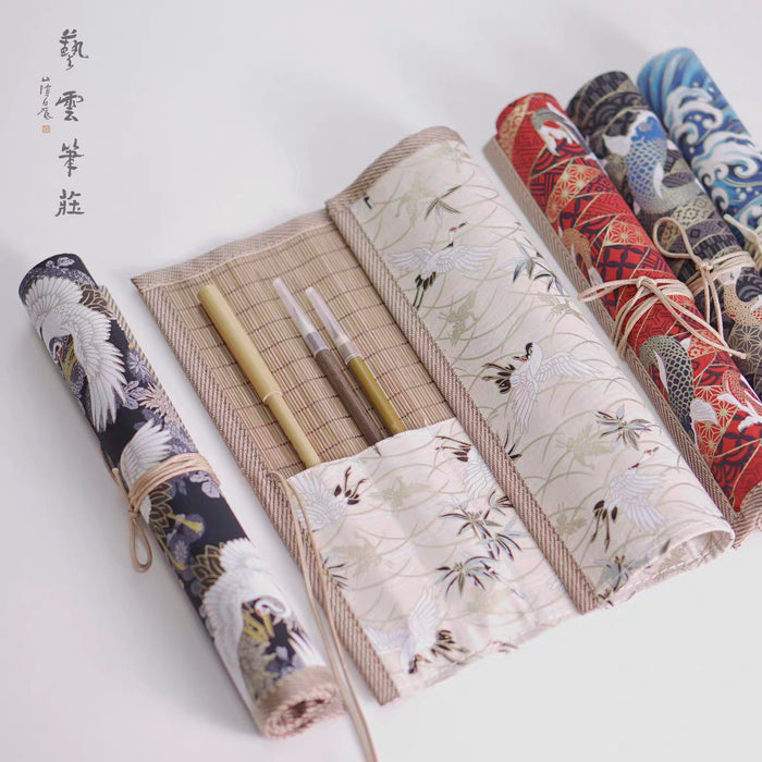 Bamboo Chinese Brush Roll笔帘卷笔袋老竹色竹制毛笔笔帘袋毛笔收纳帘笔卷保护毛笔护具