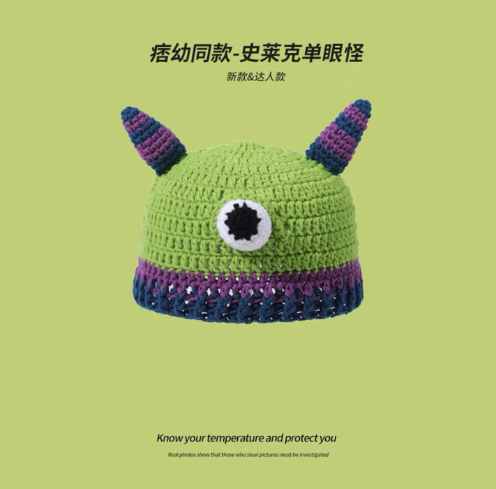 痞幼同款帽子女秋冬搞怪沙雕史莱克毛线帽子绿色卡通针织帽头套男