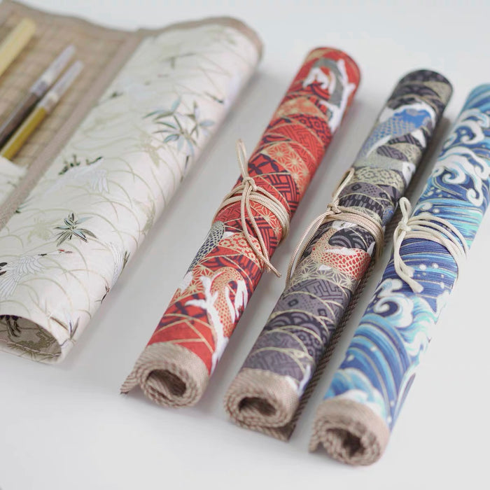 Bamboo Chinese Brush Roll笔帘卷笔袋老竹色竹制毛笔笔帘袋毛笔收纳帘笔卷保护毛笔护具