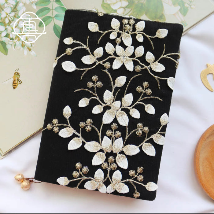 Traditional Embroidery Journal Notebook - A6 Black 真我 金枝玉叶 重工刺绣手工布书衣 手账本A6 黑