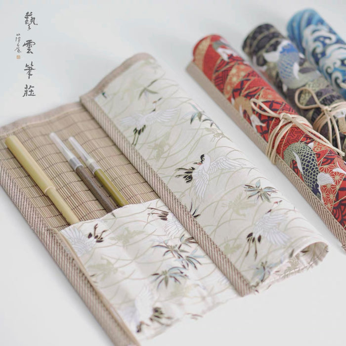 Bamboo Chinese Brush Roll笔帘卷笔袋老竹色竹制毛笔笔帘袋毛笔收纳帘笔卷保护毛笔护具