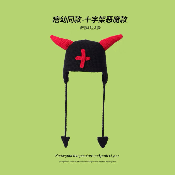 痞幼同款帽子女秋冬搞怪沙雕史莱克毛线帽子绿色卡通针织帽头套男