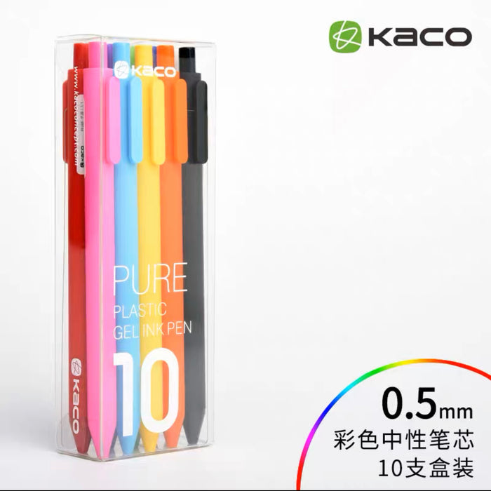 KACO PURE Colored Gel Ink Pen - 0.5mm 10pcs 书源按动式中性笔 彩虹笔学生用0.5mm 10支